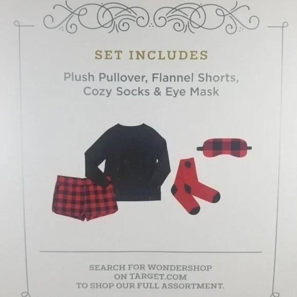Women’s Christmas Lounge Set Black Top & Red Buffalo Plaid Shorts - Picture 3 of 3